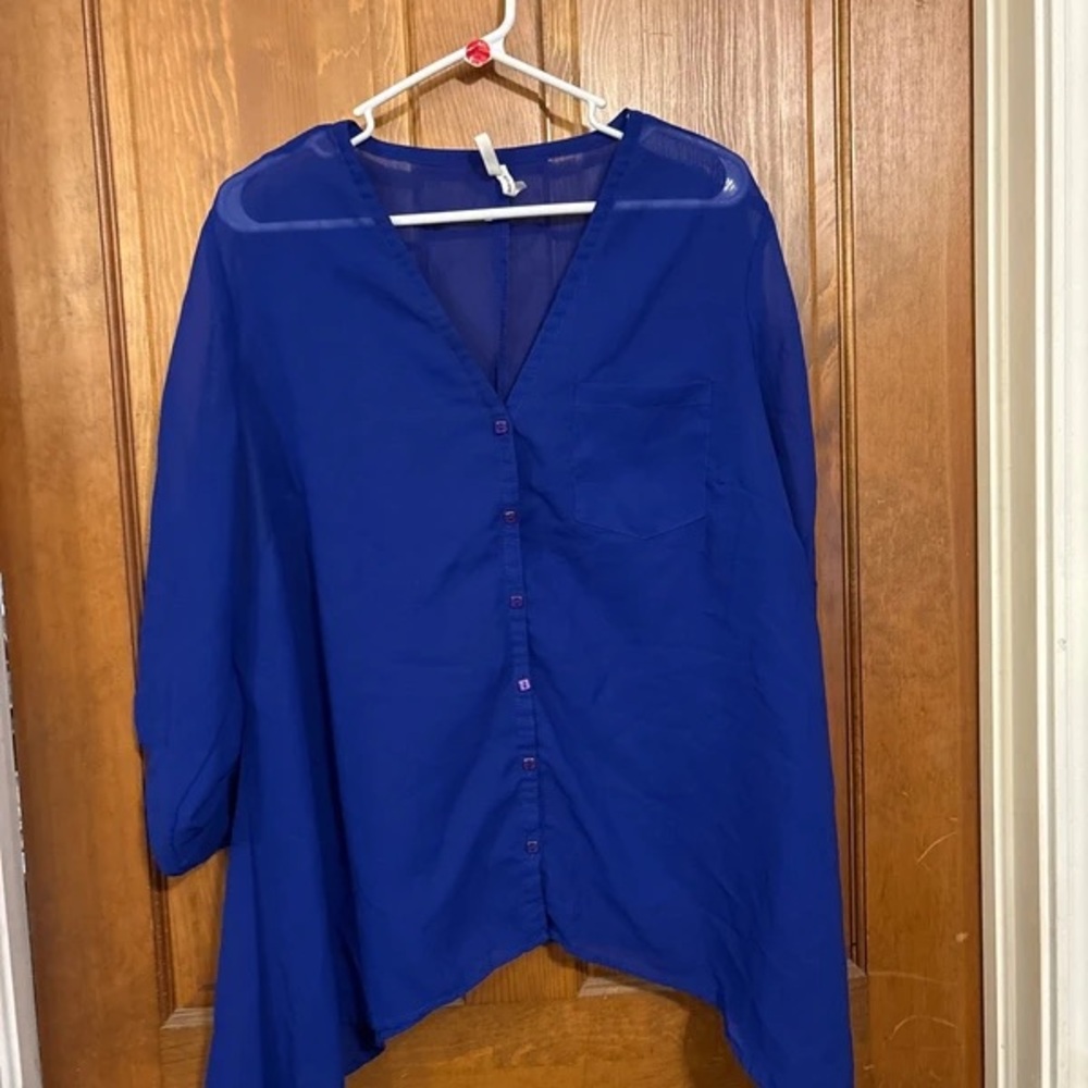 Live 4 Truth Button-Front V-Neck Blouse in Royal Blue